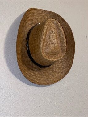 Mary Jane Tan Straw Fedora with Black Band Used Gus Condition